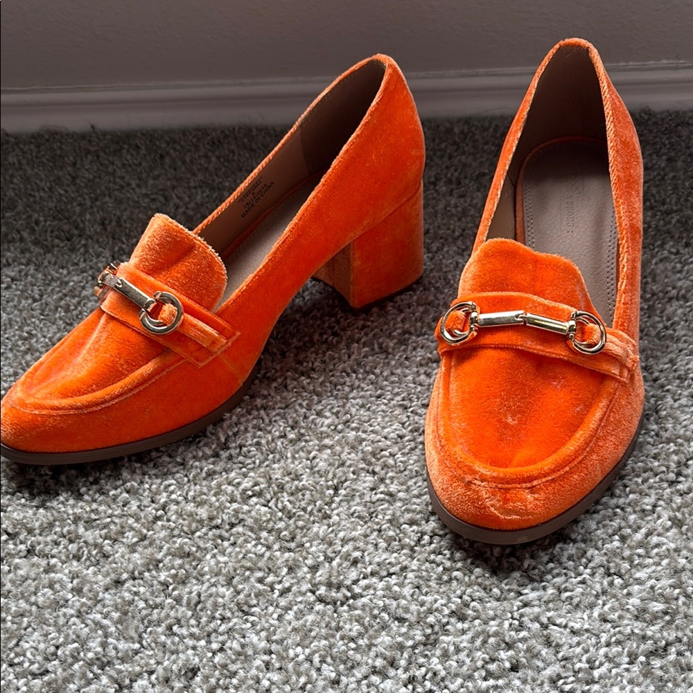 Orange Velvet Loafers